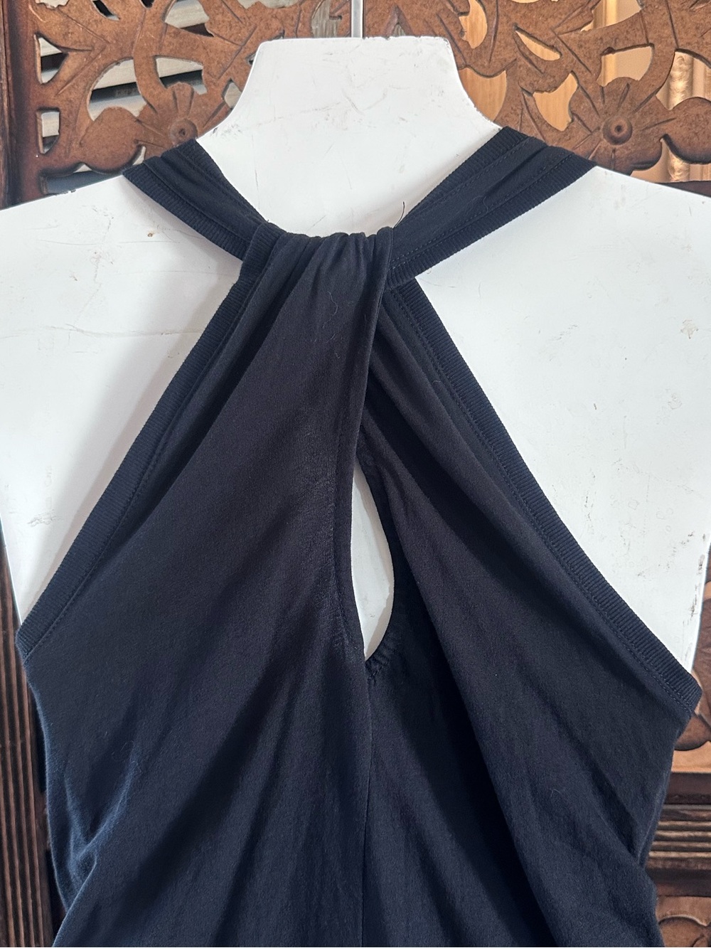 Anthropologie Black Criss Cross Keyhole Pull On Cotton Stretch Tank Top Shirt.